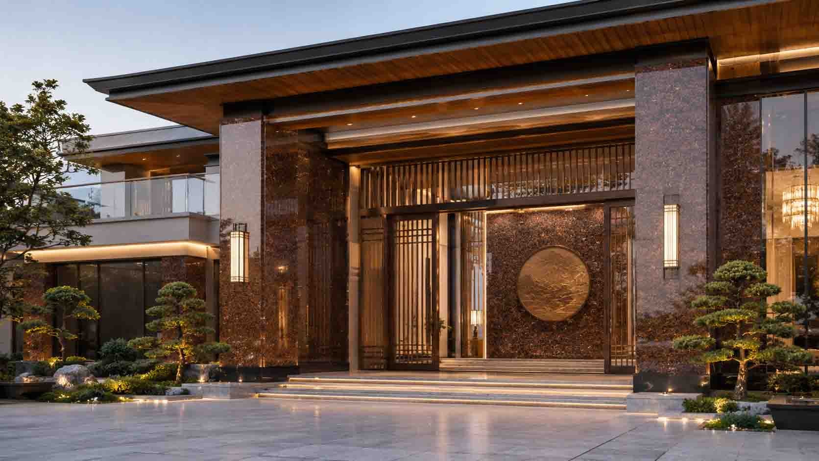 ứng dụng đá đỏ anh quốc ốp mặt tiền 4