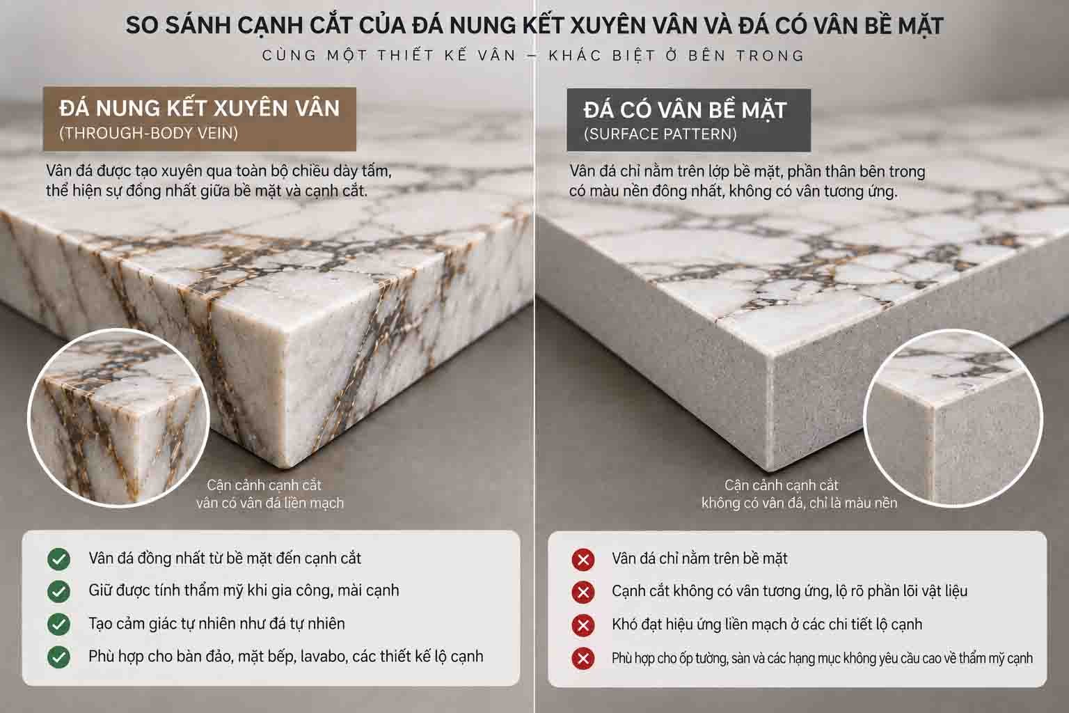 so sánh đá nung kết xuyên vân và vân bề mặt